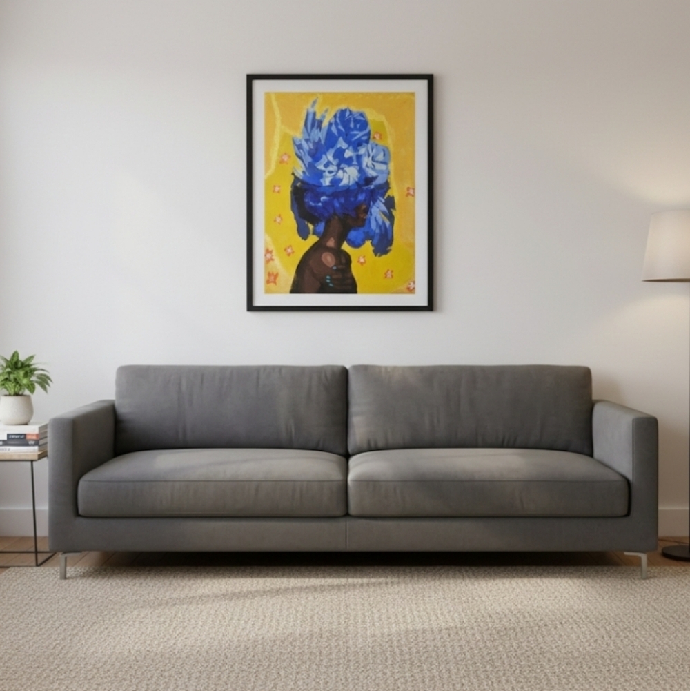 Hand Crafted Handpainted Artwork Blue  Floral Canvas Wall Decor Handmade Flowers